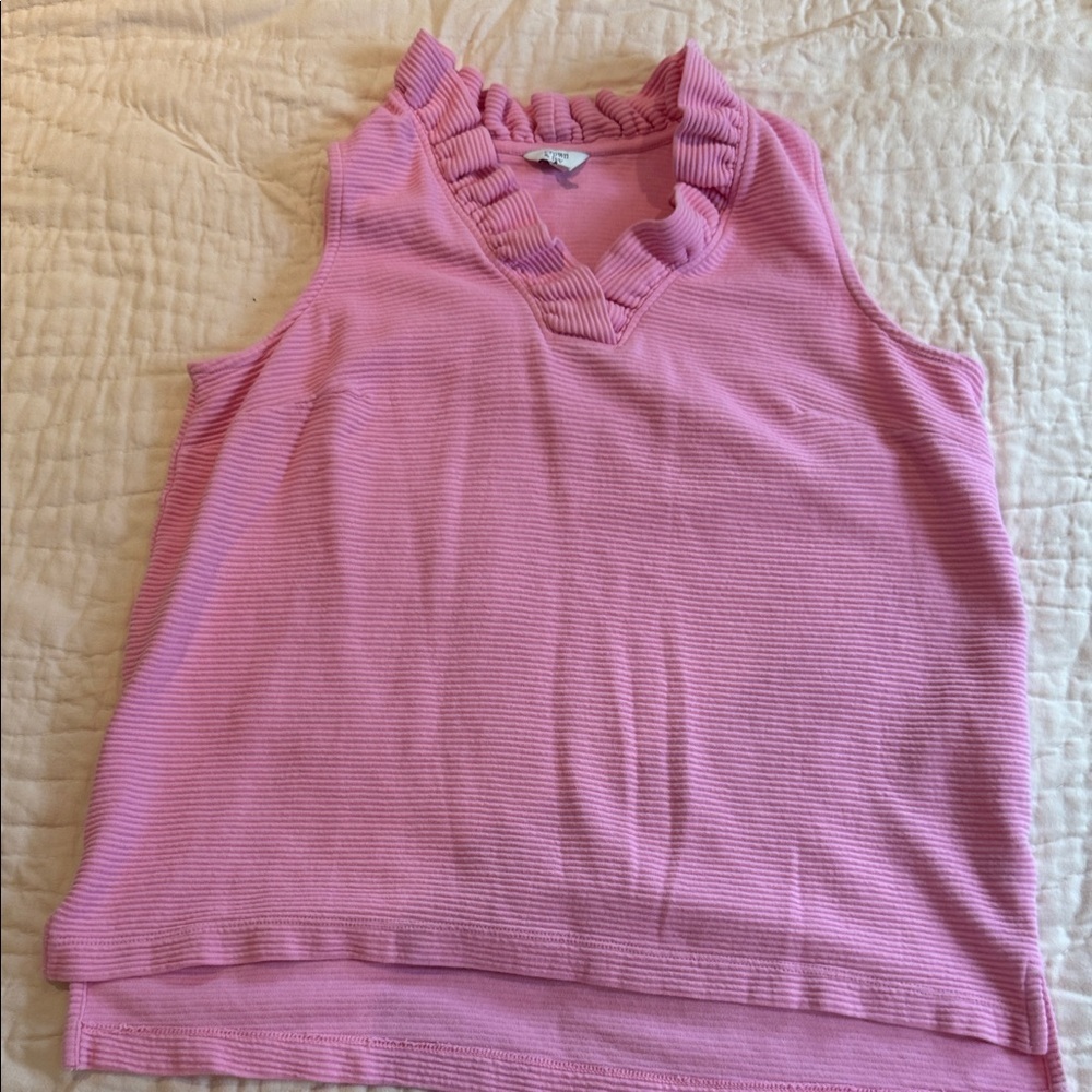 Crown & Ivy Pink Ruffle V-Neck Sleeveless Top 100-% Cotton